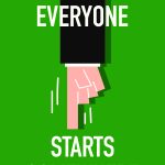Hand Pointing Down with "Everyone Starts Somewhere"